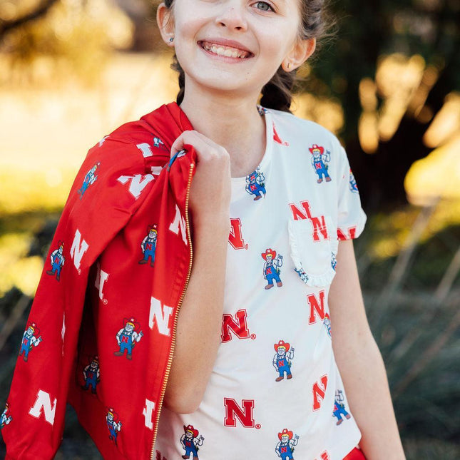 Nebraska White Herbie Husker Ruffle Pocket Tee
