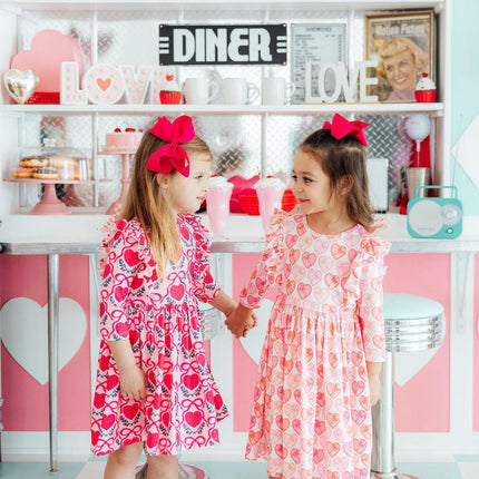 Fluttering Hearts 3/4 Sleeve Ruffle Twirl Dress