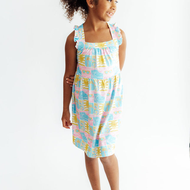 Tropical Summer Ruffle Cross Back Dress
