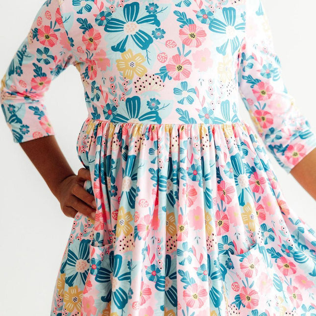 Floral Garden 3/4 Sleeve Pocket Twirl Dress