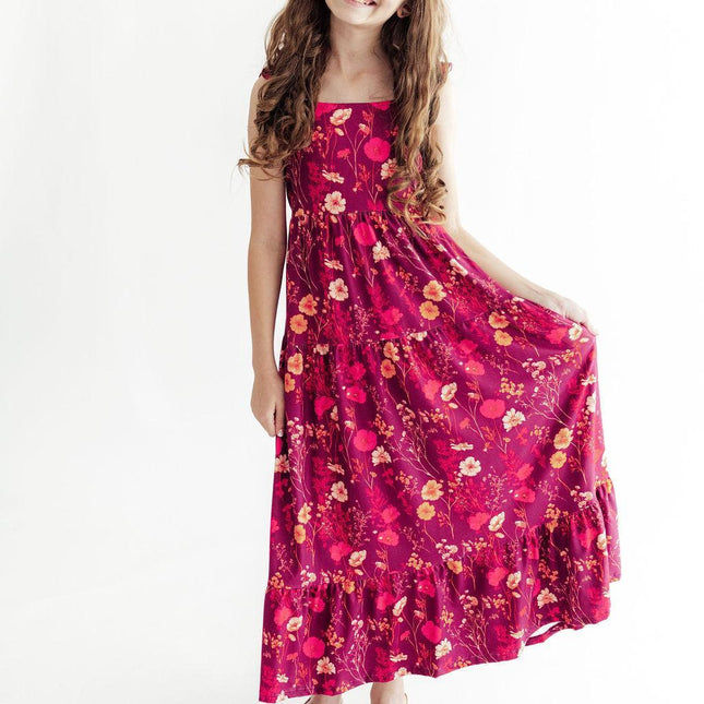 Retro Wildflower Ruffle Maxi Dress