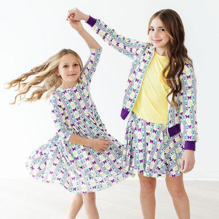 Mardi Gras 3/4 Sleeve Pocket Twirl Dress