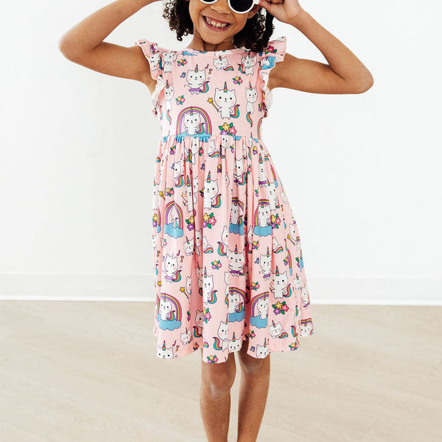 Rainbow Purr-fection Flutter Sleeve Twirl Dress