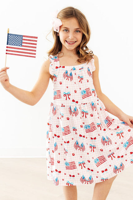 Fancy Flags Ruffle Cross Back Dress