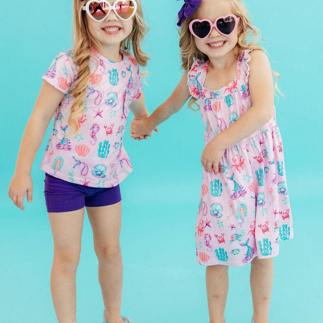 Under the Sea Ruffle Cross Back Dress