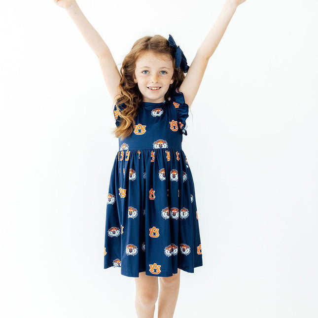 Auburn Blue Aubie Flutter Twirl Dress