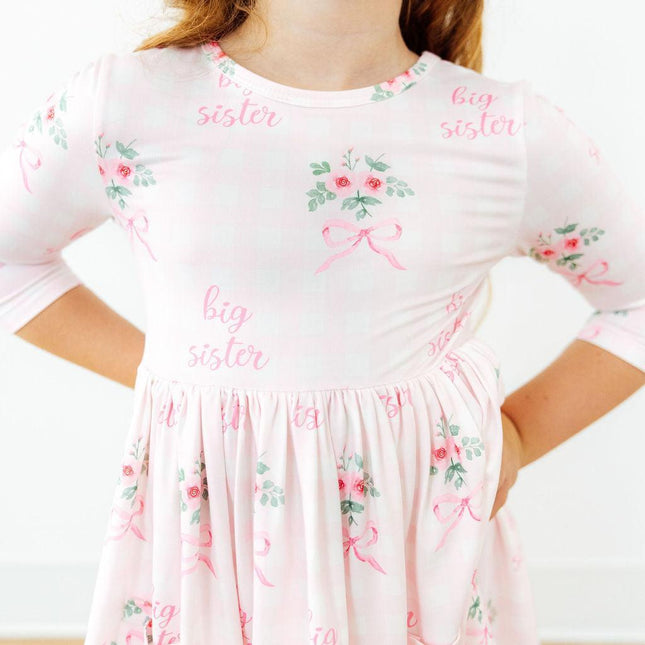 Big Sister Floral 3/4 Sleeve Pocket Twirl Dress