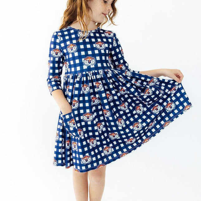 Auburn Plaid Aubie 3/4 Sleeve Pocket Twirl Dress