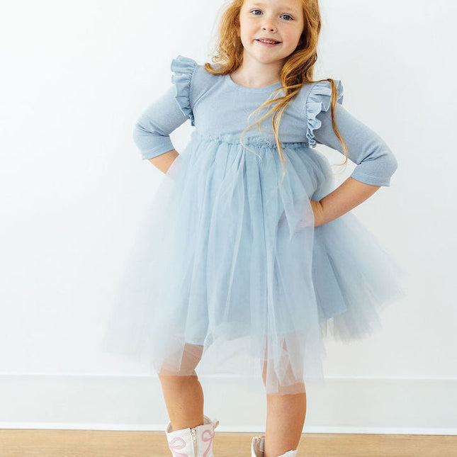 Bluebird Shimmer 3/4 Sleeve Tutu Dress
