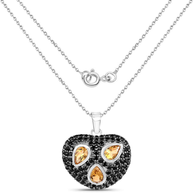 3.19 Carat Genuine Citrine and Black Spinel .925 Sterling Silver Pendant