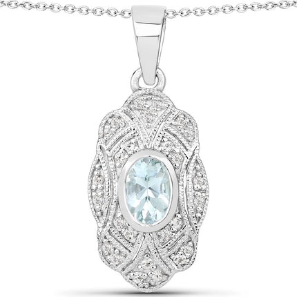 0.48 Carat Genuine Aquamarine and White Topaz .925 Sterling Silver Pendant