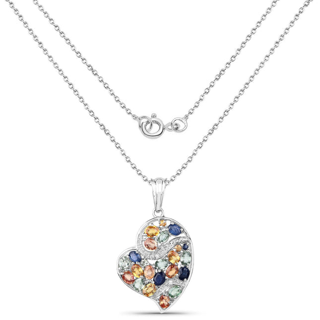 4.00 Carat Genuine Multi Sapphire .925 Sterling Silver Pendant