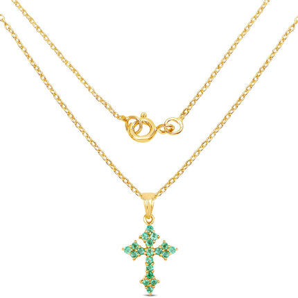 14K Yellow Gold Plated 1.05 Carat Genuine Zambian Emerald .925 Sterling Silver Pendant