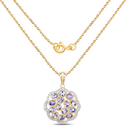 14K Yellow Gold Plated 2.38 Carat Genuine Tanzanite .925 Sterling Silver Pendant