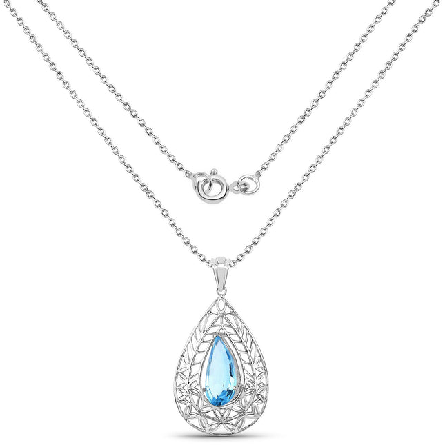 7.20 ct. Genuine Swiss Blue Topaz .925 Sterling Silver Pendant