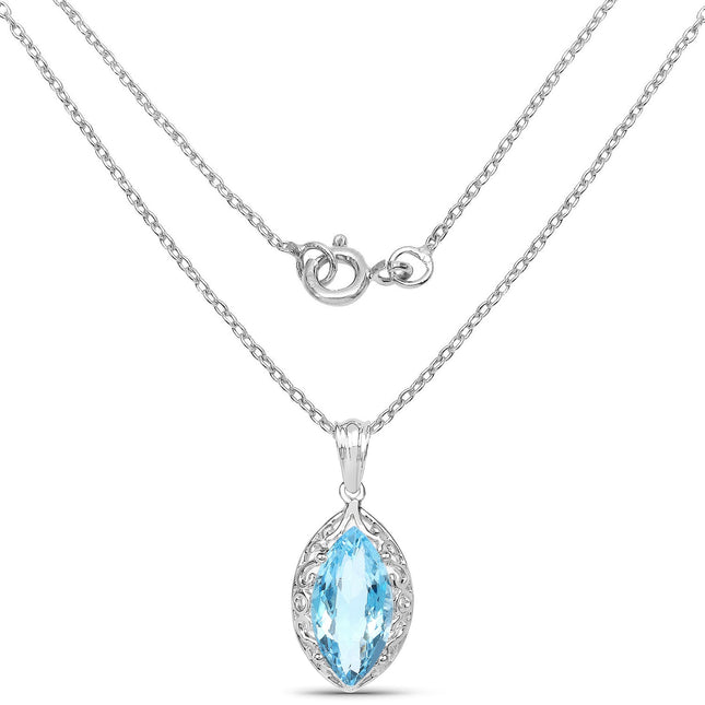 8.22 Carat Genuine Swiss Blue Topaz .925 Sterling Silver Pendant
