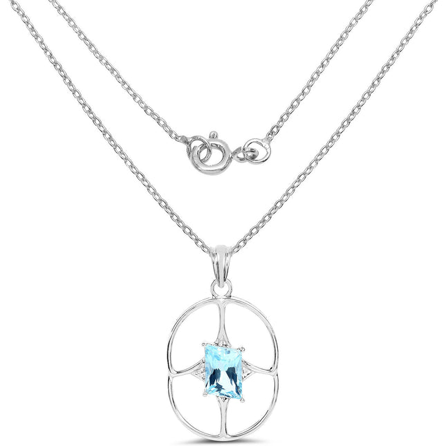5.26 Carat Genuine Swiss Blue Topaz .925 Sterling Silver Pendant