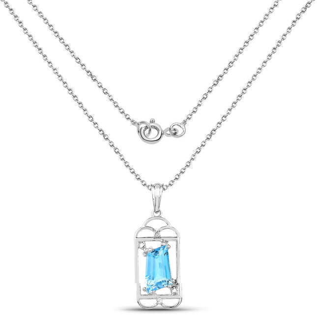 4.57 Carat Genuine Swiss Blue Topaz & White Topaz .925 Sterling Silver Pendant