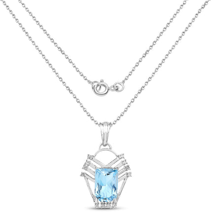 5.76 Carat Genuine Swiss Blue Topaz & White Topaz .925 Sterling Silver Pendant