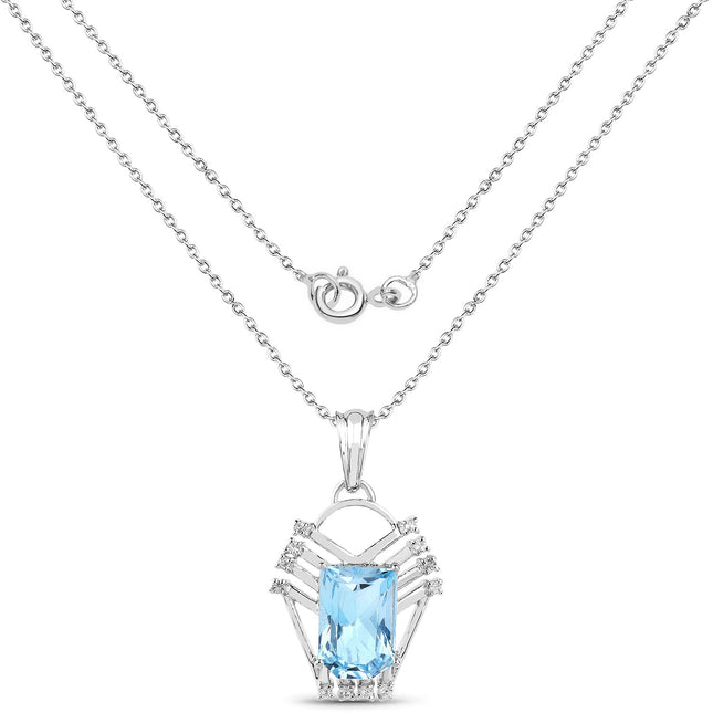 5.76 Carat Genuine Swiss Blue Topaz & White Topaz .925 Sterling Silver Pendant
