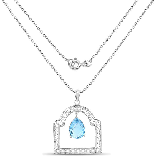 10.50 Carat Genuine Swiss Blue Topaz .925 Sterling Silver Pendant