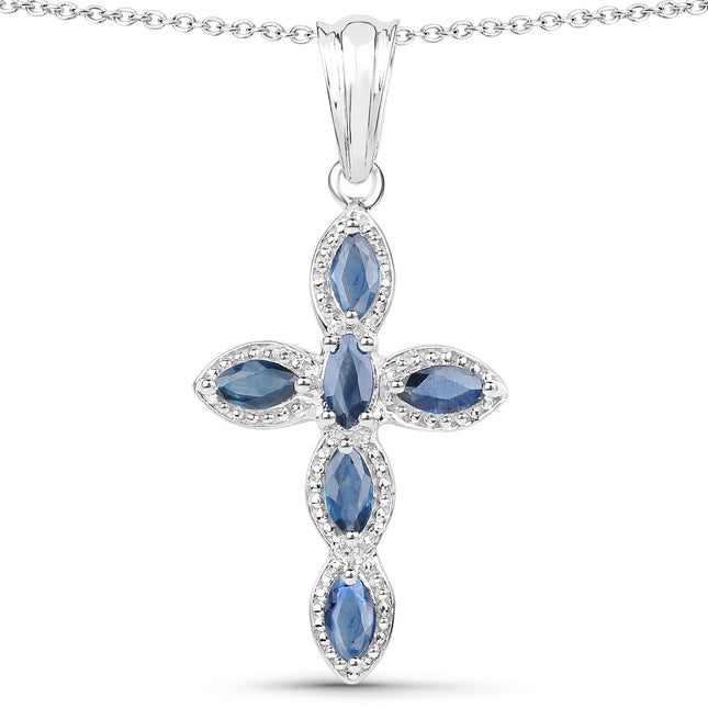 0.90 Carat Genuine Blue Sapphire .925 Sterling Silver Pendant