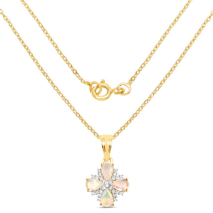 14K Yellow Gold Plated 1.19 Carat Genuine Ethiopian Opal & White Topaz .925 Sterling Silver Pendant
