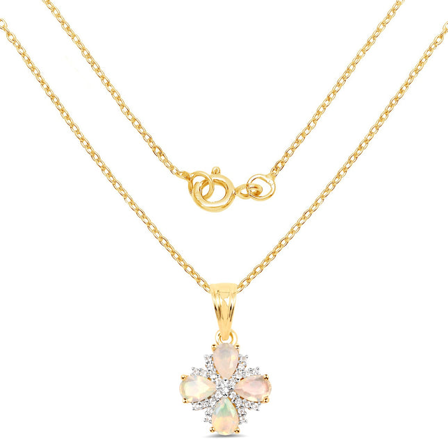 14K Yellow Gold Plated 1.19 Carat Genuine Ethiopian Opal & White Topaz .925 Sterling Silver Pendant