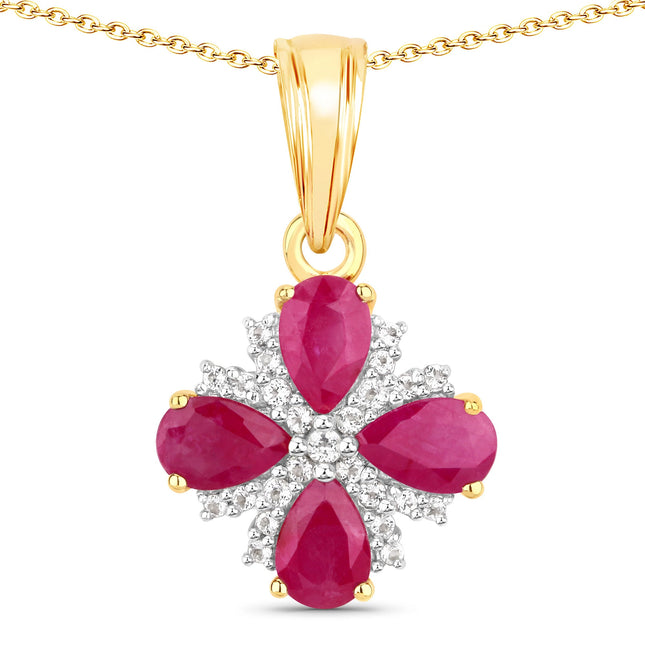 1.79 Carat Genuine Johnson Ruby and White Topaz .925 Sterling Silver Pendant