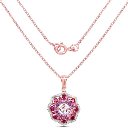 14K Rose Gold Plated 2.30 Carat Genuine Morganite, Rhodolite & Amethyst .925 Sterling Silver Pendant