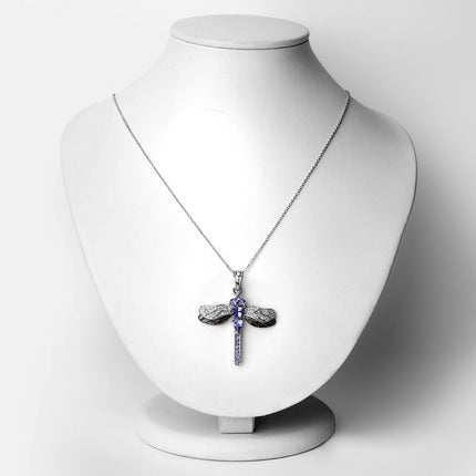1.99 Carat Genuine Tanzanite and White Zircon .925 Sterling Silver Pendant