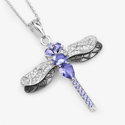 1.99 Carat Genuine Tanzanite and White Zircon .925 Sterling Silver Pendant