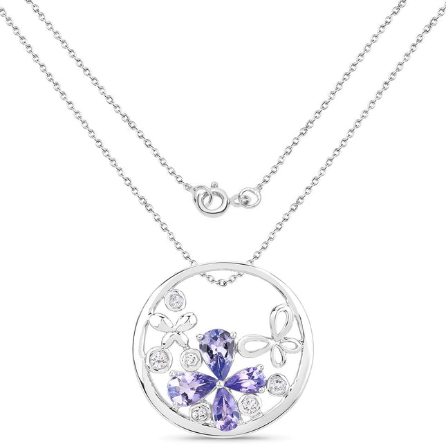 1.33 Carat Genuine Tanzanite and White Topaz .925 Sterling Silver Pendant