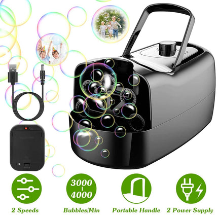 Portable Bubble Blowing Machine  with 2 Speeds Handle 3000-4000 Bubbles Per Minute Plug-In Battery Powered