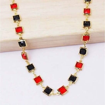 Red And Crystal Square Ankle Bracelet
