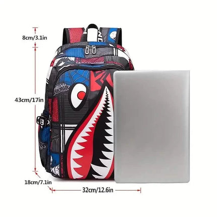 Patterned Shark Nylon Student Backpack