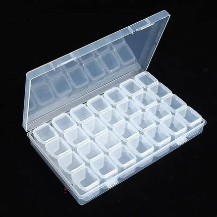 Small 28 Grids Diamond Box Clear Plastic Jewelry Craft Storage Container