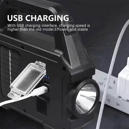 Solar Portable Flashlight & Handheld Searchlight with Side Lights