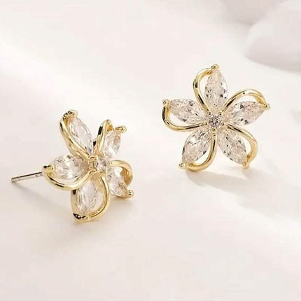 Stylish Zirconia Petal Flower Stud Earrings