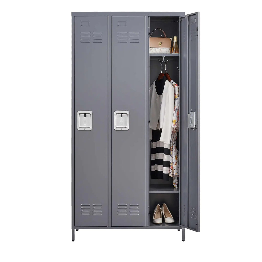 3 Employee Metal Lockers With 72 Inch High Locks, Home Gym Office, School Garage Lockers, Gray