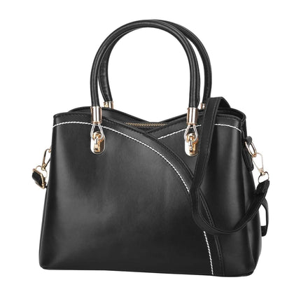 Women Medium Sized Leather Satchel Crossbody Bag with Stylish Stitching Detachable Strap